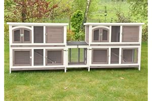 nanook Balu Hasenstall-System Set 2 doppelstöckige Kaninchenställe mit Verbindung Hasenstall Kaninchenstall XXL Meerschweinchen wetterfest draußen 280x 50x 104cm