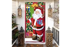 HAKOTOM Couverture de Porte de Père Noël Décorations Extérieures de Noël Couverture de Porte en Tissu à Suspendre Décoration de Fête du Nouvel an pour Décoration Vacances Hiver Porte Entrée Maison
