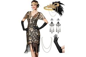 YESSA 20er Jahre Kostüm Damen, Gatsby Kleid Damen mit 20er Jahre Kleid Accessoires, Charleston Flapper outfit