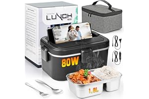 CZOELE Scaldavivande Elettrico Portatile 80W Elettrico Portatile Lunch Box 12V 24V 220 1,8L Contenitore Elettrico Portavivande con Acciaio Inox Forchetta e Cucchiaio Scaldapranzo Portatile per Auto Casa (D)