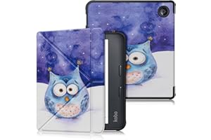 DINGGUAGUA Custodia per E-Book KOBO libra 2 2021/Tolino Vision 6 2021 7 Pollice,Cover in Morbido TPU con Funzione Supporto,Gufo