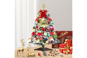 AHYDFSR Sztuczna choinka na stół, 60 cm, drzewko bożonarodzeniowe z łańcuchami świetlnymi LED, choinka, sztuczne mini drzewko sosnowe z łańcuchami świetlnymi LED i ornamentami, dekoracja bożonarodzeniowa na