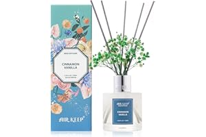 Airkeep Profumatore per Ambienti Cinnamon Vanilla, Profumatore per Ambienti con 8 Bastoncini di Fragranza, Diffusore di Fragranze per Bagno, Appartamento, Decorazione della Casa, 100ml