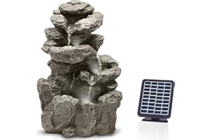 ‎VATCH Gartenbrunnen Solar für Outdoor mit Beleuchtung LED – Echter Wasserfall Felsenbrunnen Vintage Garten Brunnen Groß für Außen Gartendeko - Gartenteich Deko Vogelbad - Outdoor (Yosemite Fall - Grün)