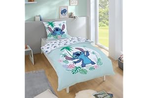 ‎FAMILANDO Disney Stitch Kinderbettwäsche 2-teilig 135x200 cm + 80x80 cm - Bettwäsche mit Reißverschluss - Hautfreundlich & atmungsaktiv aus 100% Baumwolle - Farbecht, pflegeleicht & Öko-Tex Zertifiziert