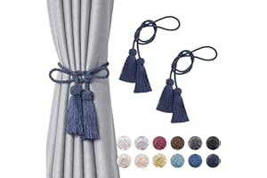 Pretty Jolly 2 Stück doppelte Quaste Vorhang Raffhalter handgemachte Seil Knoten drapieren Raffhalter Krawatte zurück Elegante dekorative Vorhanghalter für Haus & Büro Fenster Draperie (Dunkelblau)