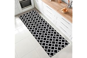 ‎MIQNA miqna Läufer Teppich, Küchenteppich, Waschbar Küchen läufer, Moderne geometrische rutschfest Flur Teppich Läufer schwarz weiß (schwarz, 80 x 150 cm)