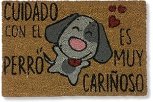 koko doormats Felpudo Entrada Casa Original de Coco Natural “Cuidado con el Perro” | Alfombra de Entrada Antideslizante para Exterior e Interior | 60x40 cm | Diseño Divertido | Base PVC Segura