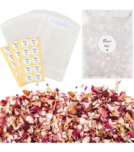 Lot de 100 sacs à confettis transparents pré-fabriqués avec autocollants « Throw Me » en feuille d'or | Paquets de pétales de mariage – Sacs vides pré-étiquetés Lot de 100 sacs à confettis transparents pré-fabriqués avec autocollants « Throw Me » en feuille d'or | Paquets de pétales de mariage – Sacs vides pré-étiquetés