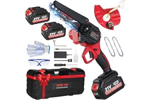 DETLEV PRO Mini Motosega a Batteria per Potatura con 8000mAh Batterie, 6 Pollici Motosega da Potatura con Sistema di olio automatico e Blocco di Sicurezza per il Taglio del Legno Giardini-Rosso