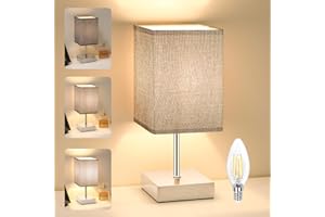 Totofac Touch Control Table Lamp, 3-Way Dimmable Bedside Lamps Nightstand Lamps with Flaxen Fabric Shade for Bedroom Living Room,LED Bulb Included (Grey-1Pcs)