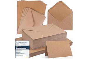‎MOINKERIN moinkerin 50x Klappkarten blanko mit Umschlägen (250g/m² A6) + 50x C6-Briefumschläge | Kraftpapier Umschlag Set für Hochzeitskarten, DIY Einladungen, Geburtstag & Weihnachtsgrüß （ Braun）