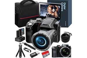 Monitech 64MP Digitalkamera für Fotografie und Video, 4K Vlogging Kamera für YouTube mit 3'' Flip Screen, 16X Digitalzoom, WiFi& Autofokus, Kameragurt&Stativ, 2 Akkus, 32GB TF Karte