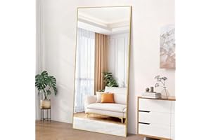 COFENY Ganzkörperspiegel, 192 × 85 cm Spiegel Groß mit Aluminiumrahmen,Standspiegel zum Stehen, Anlehnen oder Hängen, Spiegel Ganzkörper für Schlafzimmer, Wohnzimmer,Gold