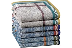 HOULIFE 3/6 Stücke Herren 100% Baumwolle Weich Stoff Taschentücher Einstecktuch mit Jacquard-Muster, 16.73x16.73’’/42.5x42.5cm