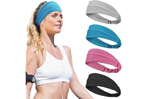 Kabwea Lot de 4 bandeaux rafraîchissants pour femme - Bandeau de sport - Bandeau pour femme - Bandeau pour femme - Noir + bleu + rouge + gris