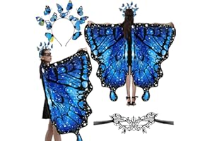 Chal Alas Mariposa ZHSIHAI Traje de alas de Mariposa Disfraz Mariposa para Mujer Alas de Mariposa Mujer Chal de Mariposa para Adulto con Diadema y Máscara para Carnaval Mascarada Fiesta (Azul B)