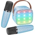 BONAOK Microphone Karaoké 2, Machines à karaoké Bluetooth pour Enfants et Adultes, Lecteur de Karaoké Portable à Charger, Jouet électronique pour Enfants (Bleu)