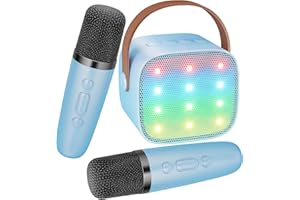 BONAOK Microfono Karaoke Giocattoli 2 Microfono, Caraoke Bluetooth per Bambini Adulti, Lettore Karaoke Microfono per Ricaricare, Giocattoli Elettronici per Bambini (Blu)…
