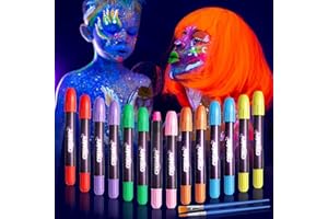 Creamify Bodypainting Farben, 14 Stück Neon UV Kinderschminke Set, Schminkstifte für Kinder, UV Glow in The Dark Schminkstifte, Abwaschbare Face Paint, Gesichtsglitzer Festival für Neon Party