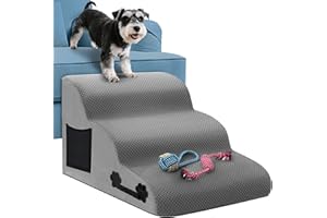 ZEPPHI Dog Stairs for Small Dogs, 3 Steps Pet Stairs Made of High Density Sponge - Cat Stairs Dog Ramp with Washable Cover, Dog Toy Rope, Lightweight and Portable for Sofa, Bed, Car