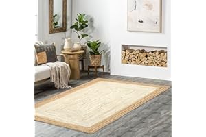 The Home Talk Jute Braided Rectangular Rug - Natural Fiber Rug Rustic Farmhouse Vintage Braided Handwoven Indoor Carpet for Entryway/Kitchen/Frontdoor (White, 90 x 150 cm)