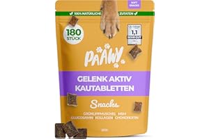 Gelenktabletten für Hunde von Paawy - Test SEHR GUT deutsche Marke - als Snacks mit Grünlippmuschel, MSM, Glucosamin, Chondroitin - sehr hohe Akzeptanz, natürlich, laborgeprüft - 180 Stück