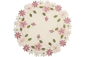 MAUSOUCA 2stück runde Bestickte Tischsets, Süße rosa Blüten Spitzen Platzdeckchen Vase Pads für Heimgebrauch Küche und Esszimmer Hochzeit Party Deko,30cm(weinrote Blume)