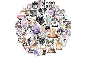 APAREAL Hexe Aufkleber 50 Stück, Vintage Fantasy Sticker Set für Laptop Fahrrad Skateboard Motorrad Snowboard Koffer, Wasserfeste Vinyl Schwarz und Weiß Sticker für Erwachsene