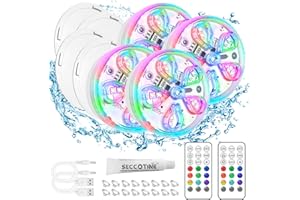 SINGCHUNGTE 4 Stück Unterwasser Licht Wiederaufladbares, 16 LED Teichlichter, Wasserdichte Unterwasser Poolleuchte mit Fernbedienung und Integriertem 2500 mAh Akku für Schwimmbad, Brunnen