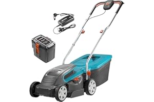 Set cortacésped con batería PowerMax Li-40/32 de GARDENA: segadora hasta 280 m², ancho de corte 32 cm, volumen 40 l, altura de corte 20-60 mm, manillar plegable, con batería y cargador (5033-20)
