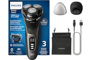 ‎PHILIPS PHILIPS Shaver Series 3000 – Elektrischer Nass- und Trockenrasierer für Männer in Schwarz, mit SkinProtect-Technologie, ausklappbarem Bartschneider, Ladestation und Reisetasche (Modell S3342/13)