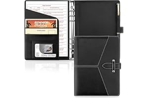 Pechor Leather A5 Binder Portfolio Padfolio Conference Folder with 6 Ring Binder Planner Notebook Cover for A5 Filler Paper (Inner Paper Not Included), Black