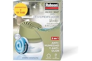 Rubson AERO 360º Deshumidificador portátil antihumedad (1 aparato y 1 tableta 450 g), absorbe humedad que previene la condensación, el moho y los malos olores, color verde oliva