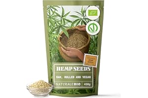 NaturaleBio Hemp Seeds 450g. Organic, Vegan, Non GMO. Plant-Based Protein, high in Omega 3 and 6. Supports Muscle Mass and Healthy Bones, aids Heart Health and Reduces Inflammation.