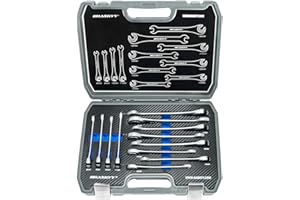 Haskyy 12-częściowy zestaw otwartych kluczy zapadkowych 8-19 mm z grzechotką zestaw kluczy płasko-oczkowych, klucz do przewodów hamulcowych z funkcją grzechotki