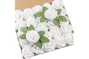 DuHouse Rose artificiali, rose artificiali con steli, vera sensazione al tatto, fiori in schiuma per fai da te, matrimoni, bouquet, baby shower, centrotavola, feste, decorazioni per la casa (avorio)