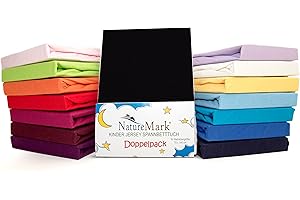 ‎NATUREMARK 2er Sparpack Kinder Spannbettlaken Jersey 100% Baumwolle für Kinderbettmatratzen ÖKO Tex Geprüft- Gr. 70 x 140 cm, Schwarz