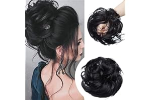 MY-LADY Grande Moño Postizo Rizado Voluminoso Pelo Sintético Se Ve Natural Recogido Coletero Peinado Extensiones de Cabello Coleta Postiza Grueso 80g Negro oscuro