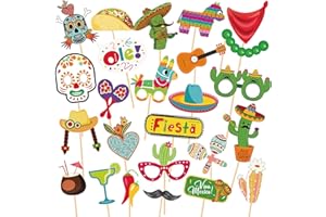 TOYHOOD 25 Pcs Mexico Fiesta Photo Prop, Mexican Carnival Party Props, Cinco De Mayo Party Fiesta Party Photo Decoration Supplies, May Day Selfie Party Supplies, Mexican Themed Party Decorations (Style-A)