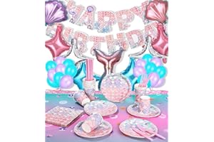 FAOKZE Set di stoviglie per Feste a Tema Sirena,118 Pezzi Stoviglie per Feste a Sirena,per Feste di Compleanno per Ragazze, Decorazione da Tavola a Sirena(16 copie)