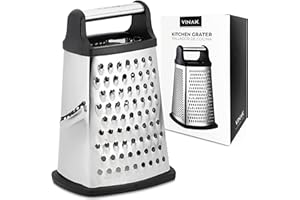 VINAK – Grattugia da cucina grande in acciaio inox con 4 facce: Largo + Lungo + Fine + Zester | Con manico ergonomico e base in gomma antiscivolo