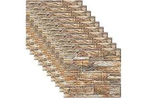 ARMYJY Wandpaneele, 10 Stück 3D selbstklebende Fliesen Stein Ziegel Wandaufkleber für Paneeldekoration, selbstklebende Wandfliesen, gelber Ziegelstein