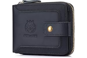 SCHLATUM Genuine Leather Zipper Wallet for Men RFID Blocking Large Capacity Classic Wallet with Coin Pocket ID Window, Black, Vintage & Classic