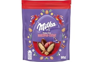 ‎MILKA Milka Feine Eier Marzipan 1 x 90g I Osterschokolade Einzelpackung I für das Osternest und zum Verstecken I Süßigkeiten zu Ostern aus 100% Alpenmilch Schokolade
