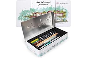 Tombow Urban Sketching Set Japan Edition - Juego de lápices artísticos de e instrucciones, pinceles y acuarelas, caja metálica