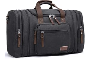 Canvas Duffle Bags, Fresion New Two Side Pockets for Extensions for Unisex Weekend Daypack Large Holdall Travel Bag with 60L (Black-Large)