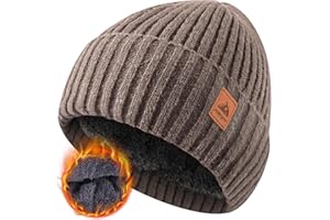 FORVEVO Bonnet d'hiver pour Homme, Bonnet Chaud pour Homme avec Doublure en Polaire, Bonnet d'hiver Thermique pour Homme, Bonnet tricoté Coupe-Vent