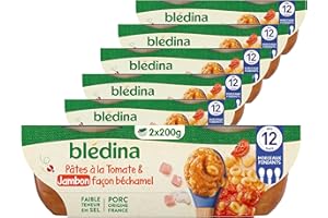 Blédina - Bols - Repas midi bébé - Pâtes à la Tomate & au Jambon façon béchamel - Dès 12 mois - Sans sel ajouté - 12x200g