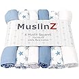 MuslinZ 6pk Baby Muslin Squares - Baby Burp Cloth - Newborn Essential mulit-use - Soft and Absorbent 100% Cotton 70x70cm (Bright Blue Mix)